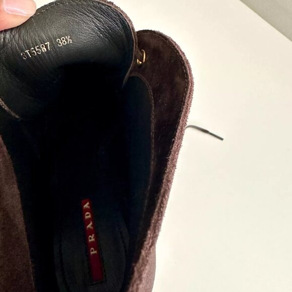 NEW PRADA Brown Suede Lace Up Rubber Heel Ankle Boots Size 38.5 - Picture 8 of 13